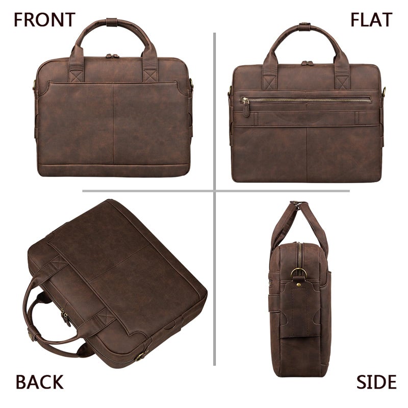 Bosidu Leather Briefcases for Men 15.6 Inch Laptop Briefcase Business Messenger Bag Retro Waterproof Computer Bag Perfect Birthday Gifts For Husband, Brown - Image 2